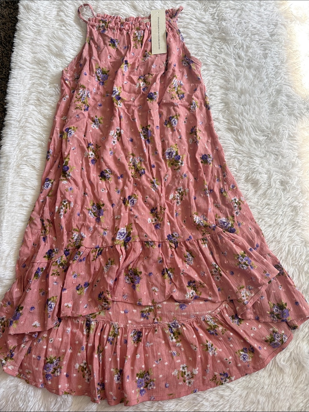 NWT Heart And Arrow From Stitch Fix Pink Floral High Low Clip Dot Dress 6X Girls